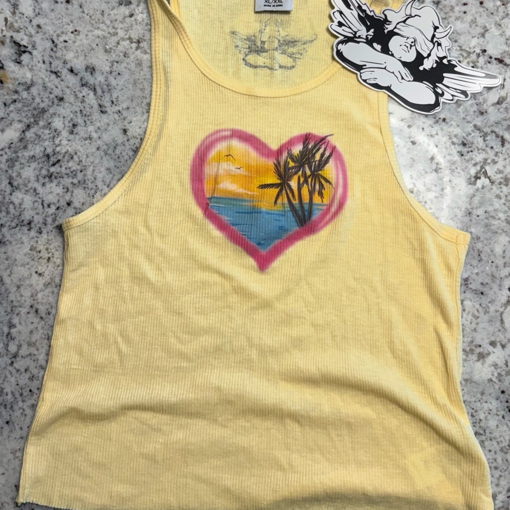 Boys Lie Yellow Tank Top with Tropical Heart Design